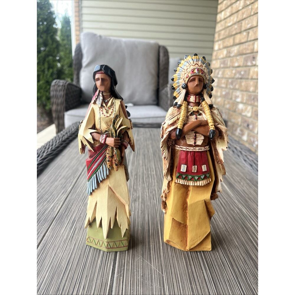 Pacific Rim Cubist Native American Indian Woman & Chief 9" Resin Figure Set